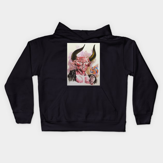 satan enjoys a lollipop devil hail candy legend tim curry Kids Hoodie by charlesstat3